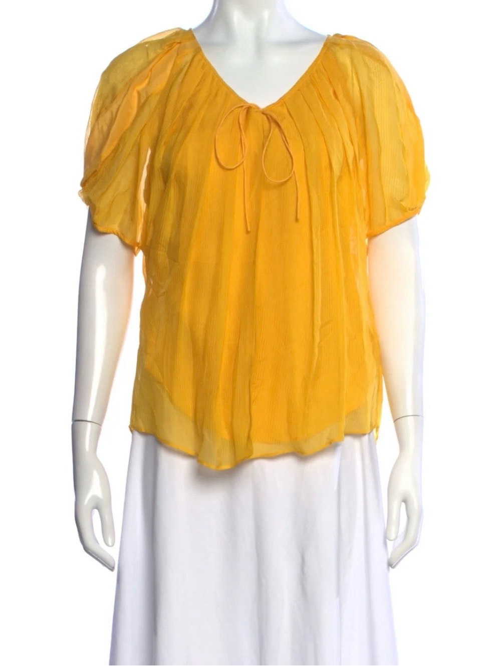 Diane Von Furstenberg Yellow Sheer Tie-Neck Blouse
